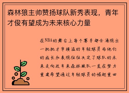 森林狼主帅赞扬球队新秀表现，青年才俊有望成为未来核心力量